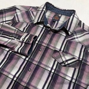 Moonshine Spirit Men Button Up Shirt Large Plaid Western Pearl Snap Collar
